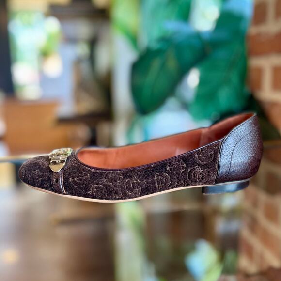 GUCCI Velvet Leather Trim Embellishment Ballet Flats 8 - Picture 1 of 6